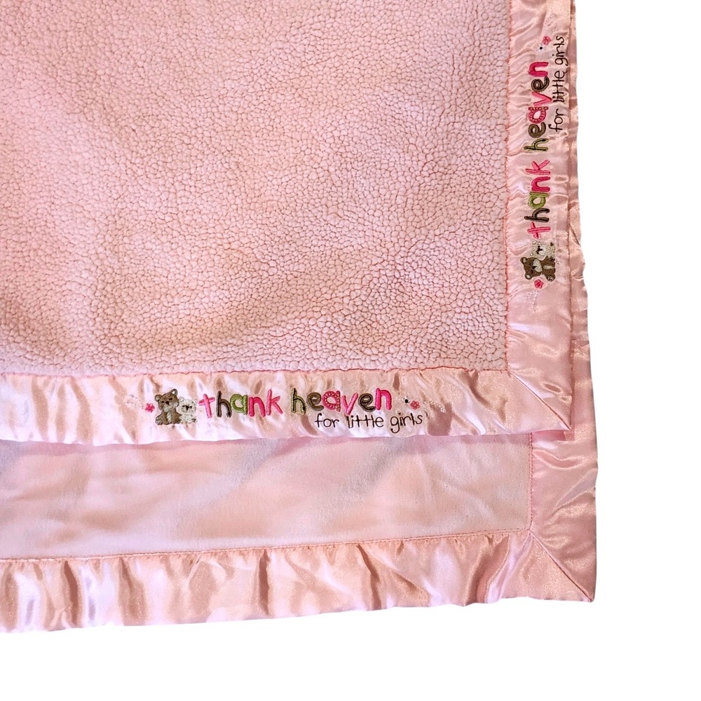 Carters Child of Mine Thank Heaven for Baby Girls Sherpa Pink Satin Blanket